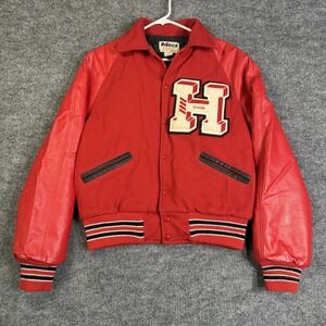 Vintage Meca Varsity Jacket Mens Medium Red Wool Leather Sleeves Choir Patch USA